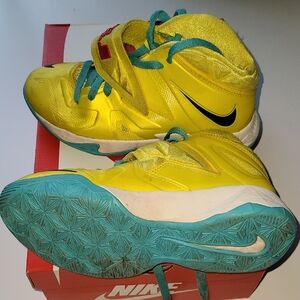 Nike Lebron Kids Yellow and Blue Shoes
